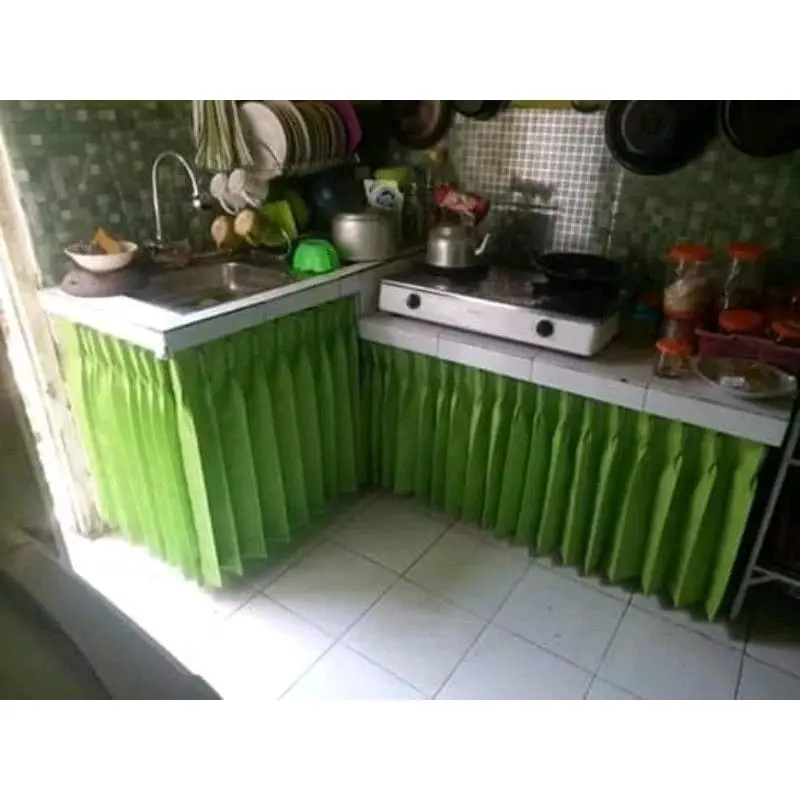 Gorden kolong Dapur Model plisket lepitan Gorden meja kompor Model cantol kaitan Kawat S kota slambu  dapur 3