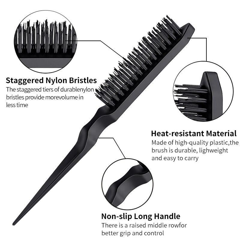 2pcs Comb Set, Pointy Tail Fine Tooth Comb And Bristle Fluffy Styling Comb with Anti Slip Handle Set, Hairdressing Comb For Women 5