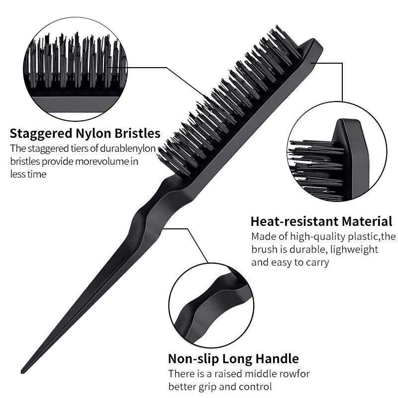 2pcs Comb Set, Pointy Tail Fine Tooth Comb And Bristle Fluffy Styling Comb with Anti Slip Handle Set, Hairdressing Comb For Women 5
