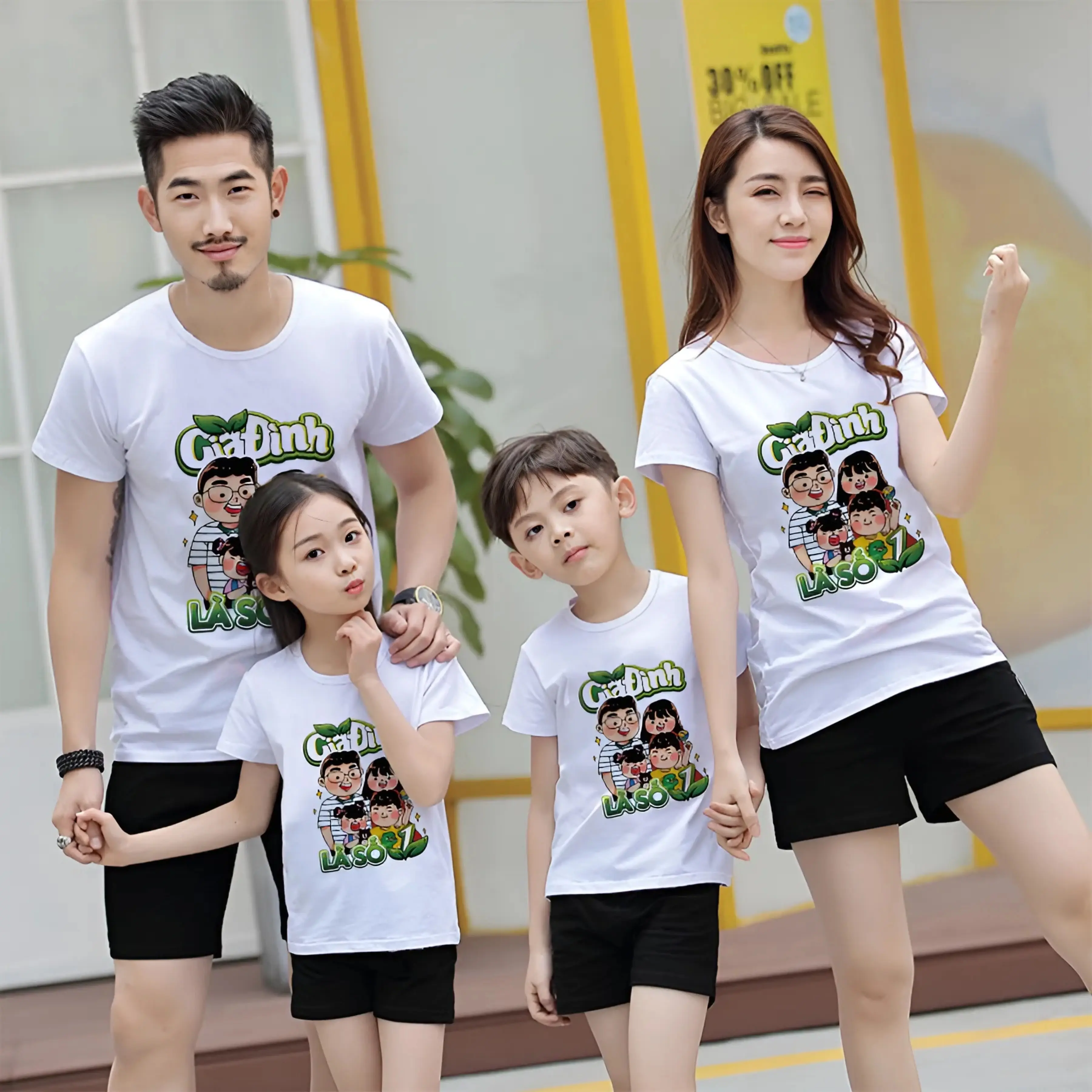 Áo thun gia đình 3/4/5 người, chất vải cotton mát mẻ cho cả nhà đi chơi, du lịch, mặc ở nhà -TA03