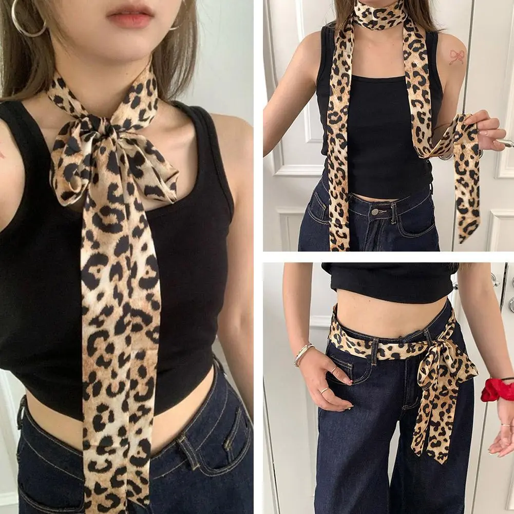 Internet Celebrity New Senior Tie Leopard Print Small Silk Scarf Women Fashion Versatile Small Wrist Streamer