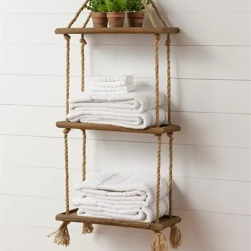 Rak ambalan macrame no10  hiasan dinding macrame aesthetic rajutan macrame Kayu