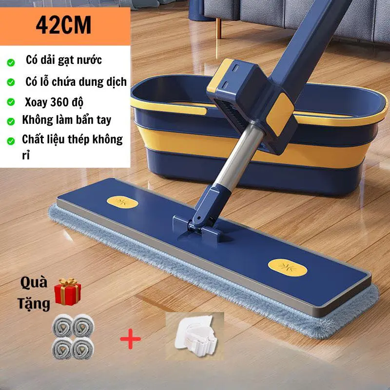 Bộ Cây Lau Tự Vắt Nhà Kèm Xô Gấp Gọn Silicon Thông Minh Tặng Kèm 4 Bông Lau Mẫu Mới 2024 - Cây Lau Nhà, Lau Sàn