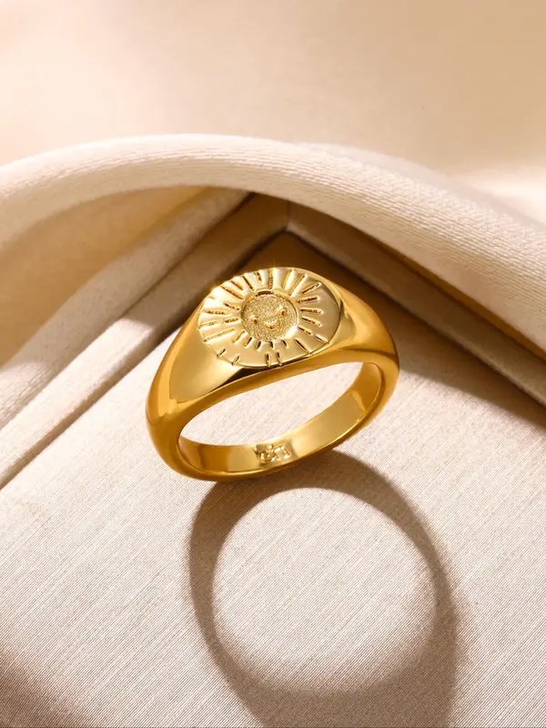 Vintage Sun Design Metal Ring, Gifts for Girlfriend, Casual All-match Jewelry for Teens Gift, Simple Classic Fashion Accessories for Daily Wear 3