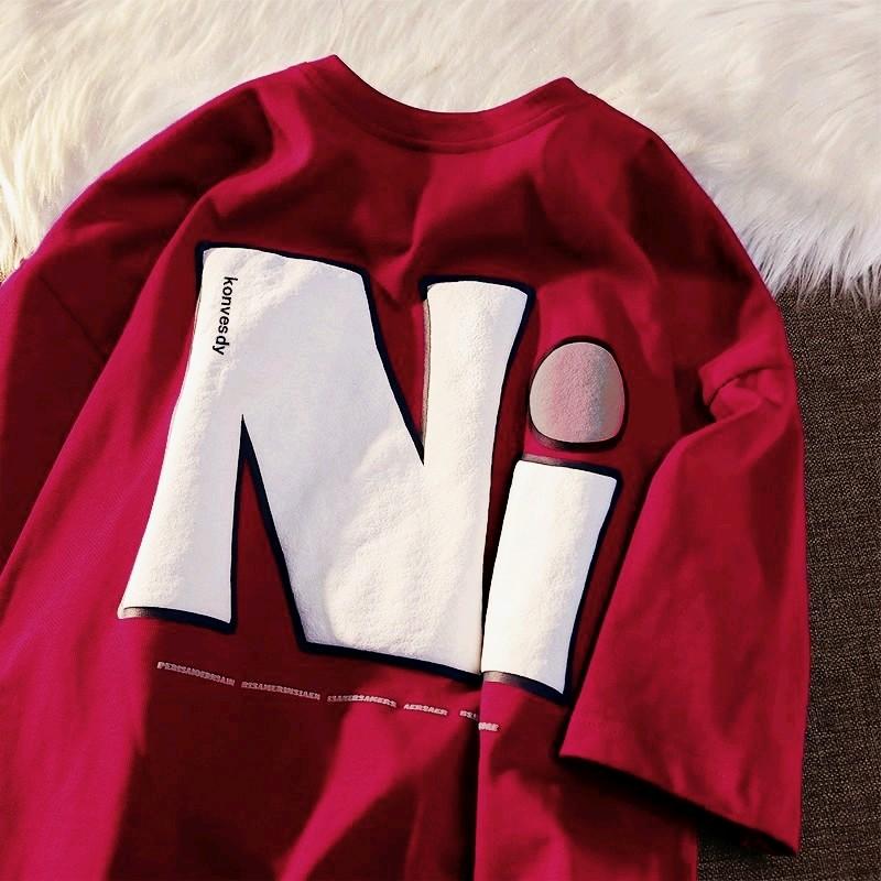 ÁO Thun Chữ NI in nổi tay lỡ phông to form rộng Unisex Nam Nữ, cổ tròn freesize, cotton giá rẻ basic dễ thương, đơn giản, kiểu ngầu Menswear