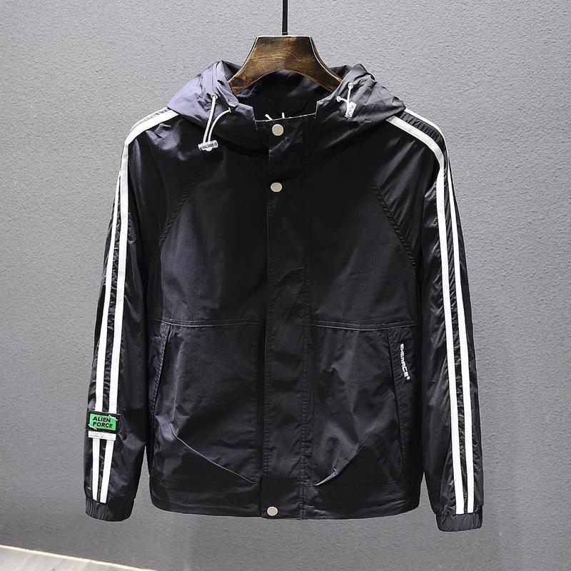 Áo khoác dù 2 lớp nam nữ - Áo gió màu đen kẻ sọc tay áo có dây rút điều chỉnh dưới lai phong cách cao cấp M8 Menswear Jacket chất liệu dày dặn có túi