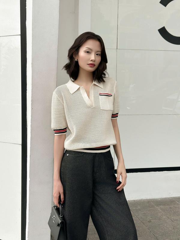Áo len dệt kim tay ngắn viền BASIC DORI TOP