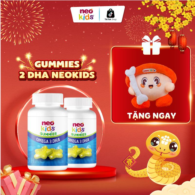 Combo 2 hộp Viên nhai Omega 3 DHA Neo Kids ngôi sao vị cam chanh bổ sung DHA vi tảo và các loại Vitamin giúp bé thông minh hơn, bổ mắt sáng trí, bổ sung choline cho bé ghi nhớ tốt hơn, tập trung học tập phù hợp với trẻ đang đi học