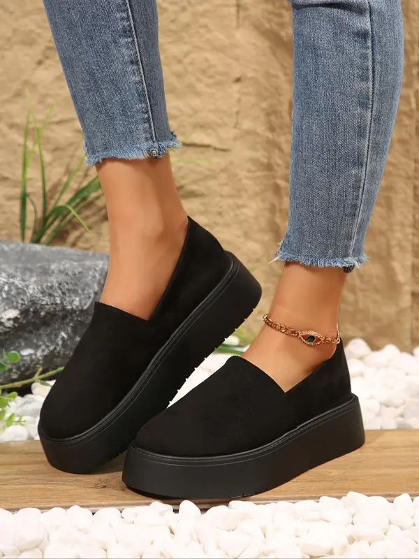 Women's Fashionable Solid Color Platform Shoes, Casual Comfortable Round Toe Shoes for Daily Wear, Female All-match Shoes for Daily Wear 2