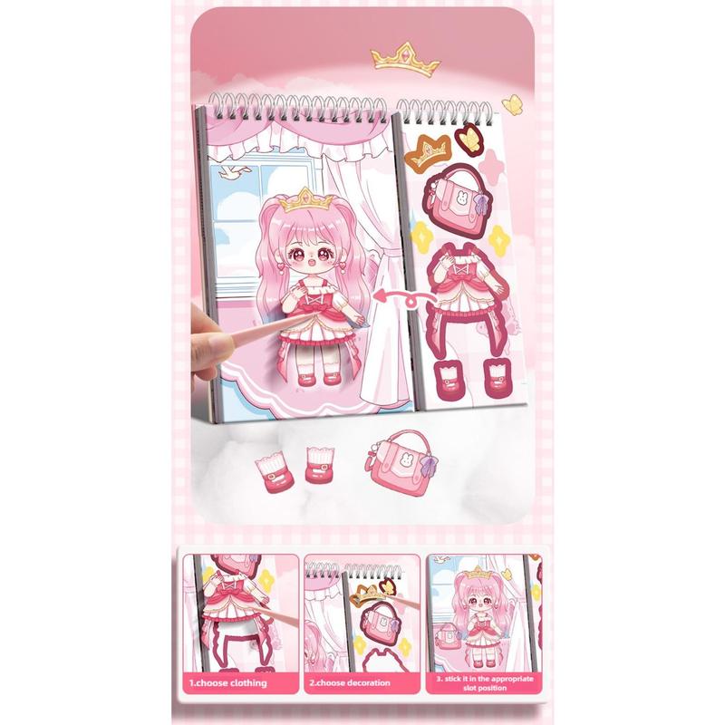 Product Introduction of Creative Multicolor Dress Up Scene Stickers Stress Relief Papper Clothes Coloring Book Makeup Decals Clothes Coloring Makeup Dressing Stickers for Kids Adult 19