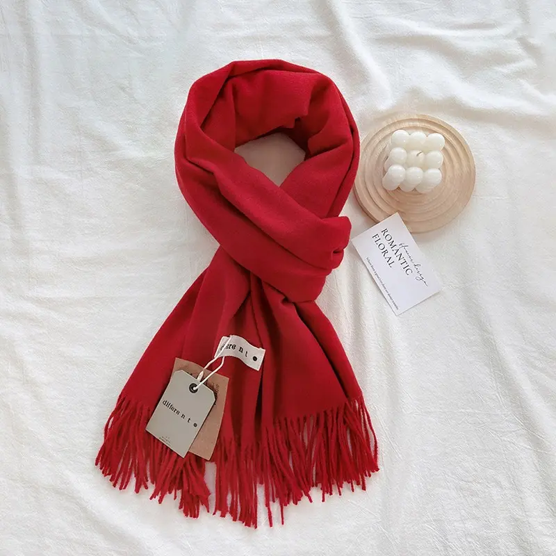 Khăn choàng cổ trơn Different tone màu Neutral chất Cashmere dạ Khăn choàng tua rua đa năng ấm áp phong cách Hàn Quốc khan  quang Quàng Cổ Len khan  len muadong 4
