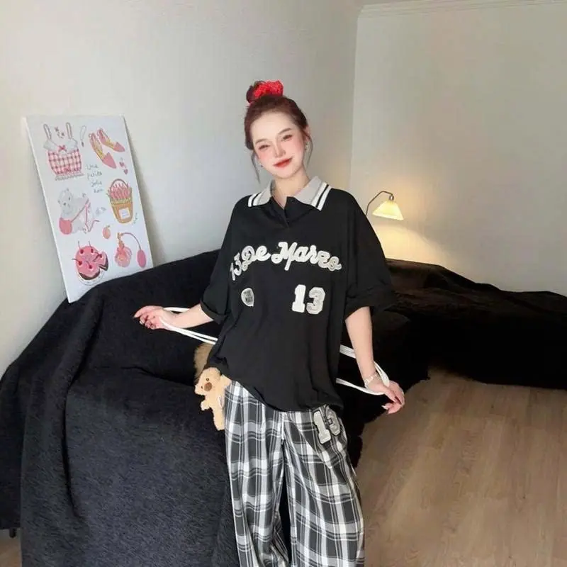 [TẶNG KÈM GẤU NÂU ĐEN] Áo thun cotton form thụng  cổ polo Demazo màu đen thêu chữ cá tính cho nữ by Tlan 4