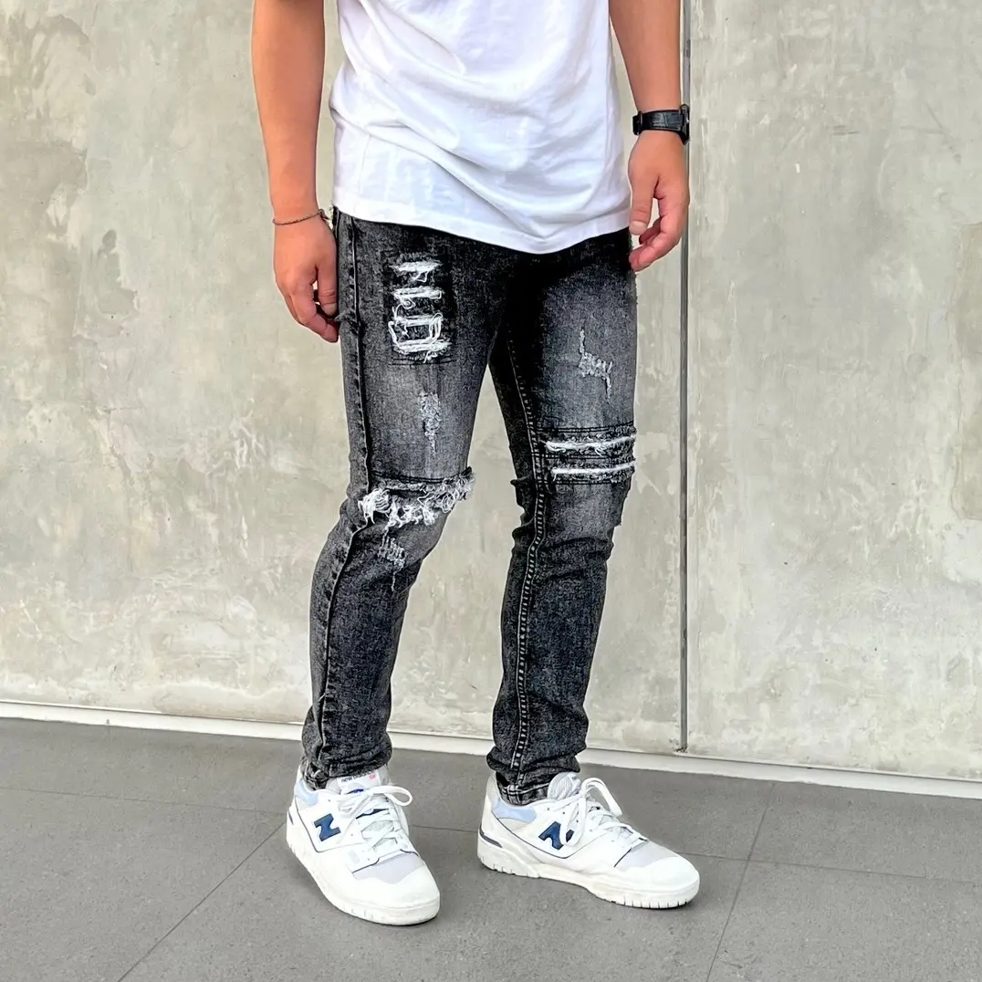 Celana jeans pria sobek retro straight slim standard ripped Denim Stretch Panjang Fit Slim Fit  wide fit Light celana  sobekpria Dark Distro Soft