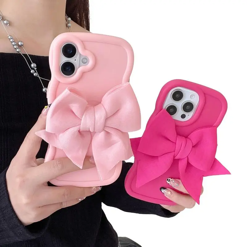 Cute Bow Decor Phone Case, Anti-slip & Anti-drop Phone Protective Cover, Phone Accessories Compatible with iPhone 16 15 14 13 12 11 Plus Pro Max & Samsung S21-S25 Pro Plus FE Ultra Series, Casing, Cute Phone Cases