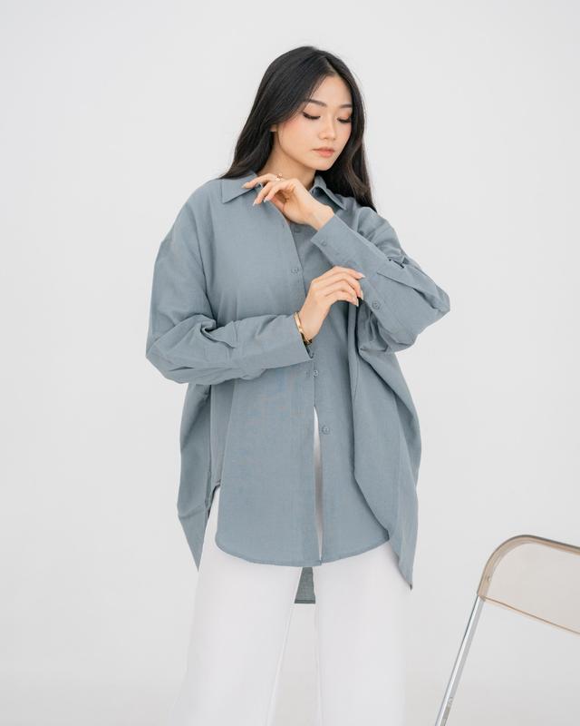 [Seminggu.rtw] Pocca Oversized Shirt / Atasan Wanita / Kemeja Lengan Panjang Wanita / Kemeja Linen / Kemeja Oversized 5