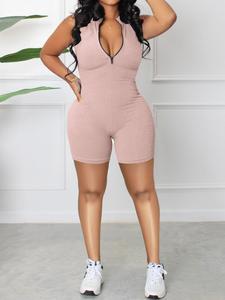 Women's Solid Color Zip Up Romper, Casual Comfy Romper for Summer, Ladies Clothes for Daily Wear, Jumpsuit