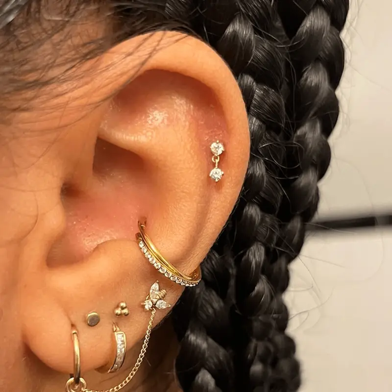 1pc 316L Stainless Steel Nose Ring Hoop 16G Conch Piercing Jewelry Clear CZ Double Helix Earring Tragus Daith Piercing Jewelry For Women 2