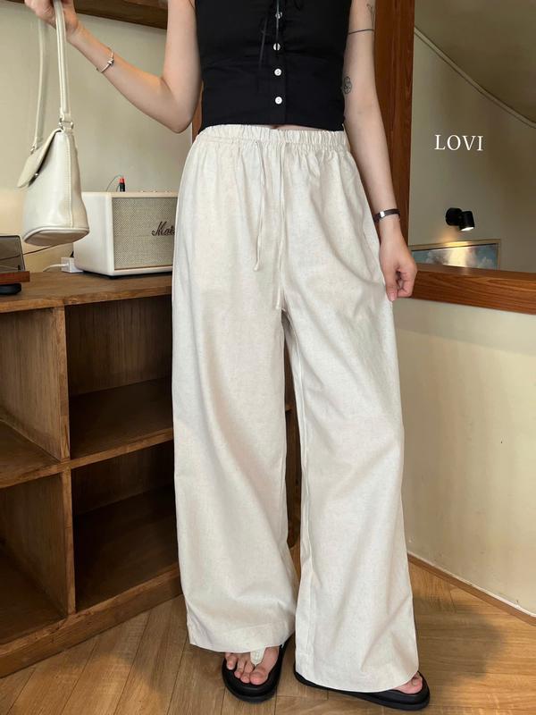 Quần dài Linen lưng thun ống rộng rút dây hack dáng HACI PANT- LOVI