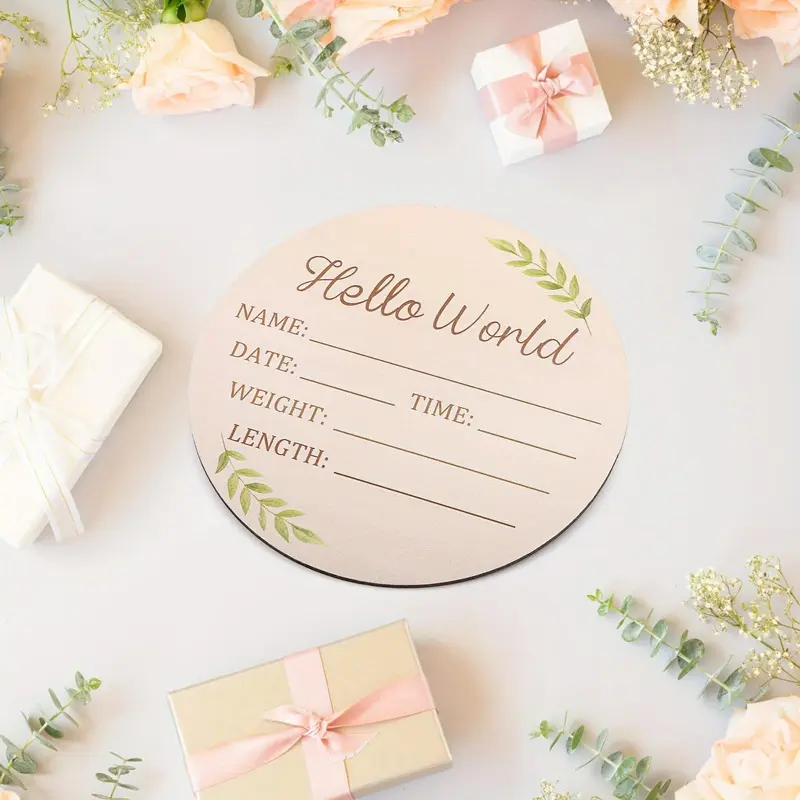 Hello World Wooden Baby Birth Announcement Sign, Baby Shower Gender Reveal Party Decoration, Birthday Party Decoration Supplies, Nameplate Customized 2