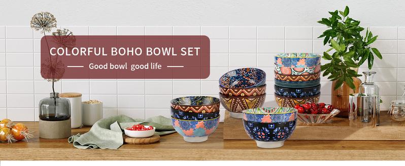 Product Introduction of SUSTEAS 21 oz Ceramic Soup Bowls Set of 6, Colorful Porcelain Bowls for Cereal, Fruit, Ramen, Salads, Snacks, Makes Great Housewarming Gifts and Decorations, Microwave and Dishwasher Safe Tableware 1