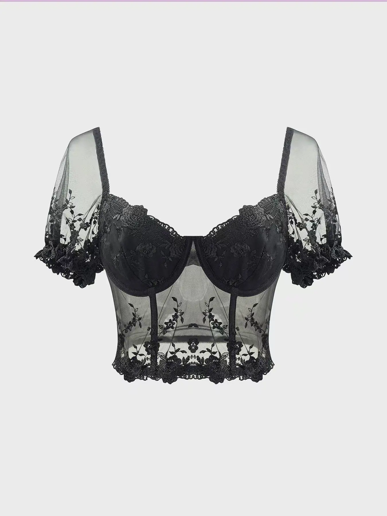Women's Floral Embroidery Crop Top, Elegant Fashion Solid Color Top for Daily Outdoor Wear, Women Clothing for All Seasons