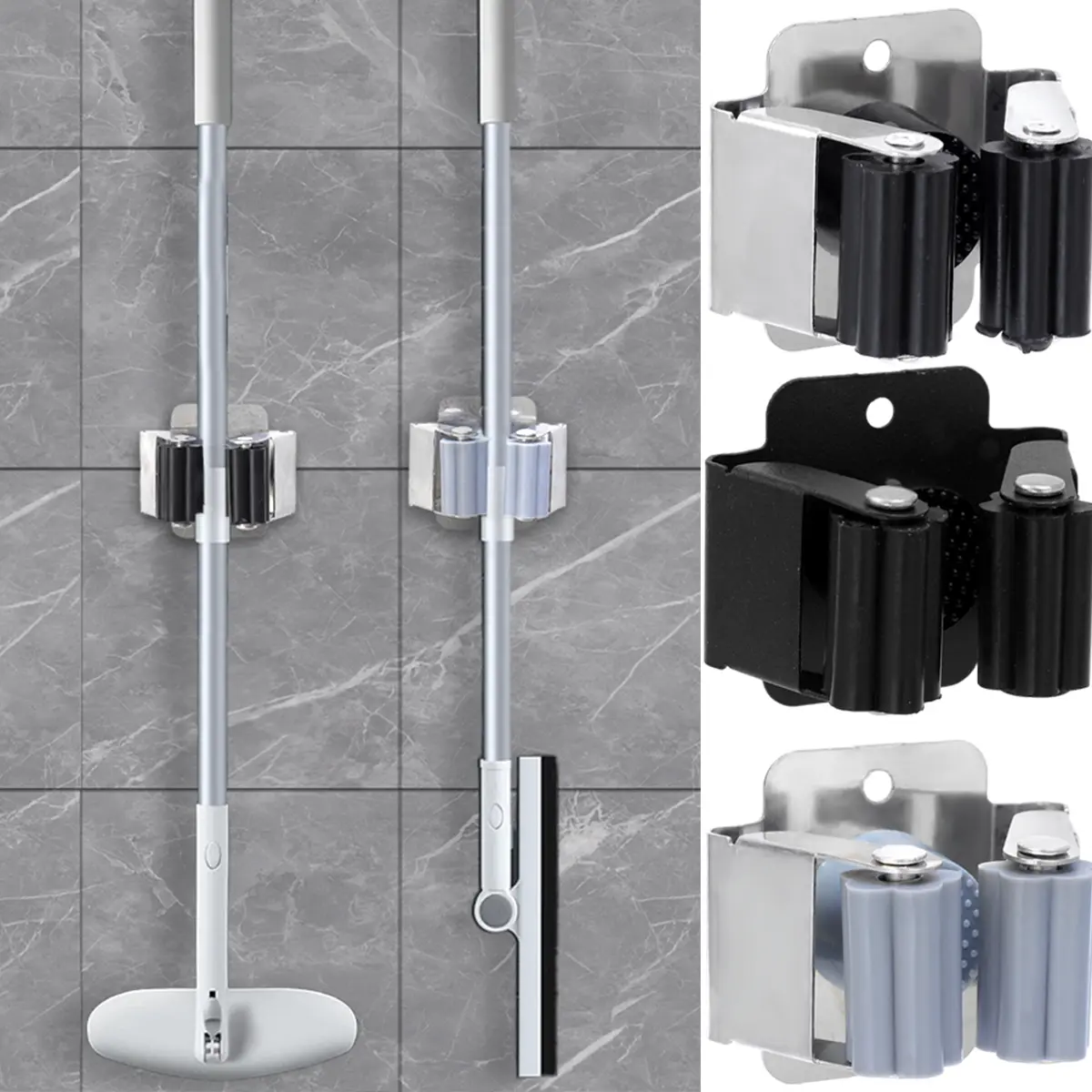 Stainless Punching Holders Broom Mop Rack Bathroom Storage Wall-mounted Multi-Purpose Clips Toilet Brush Storage Racks