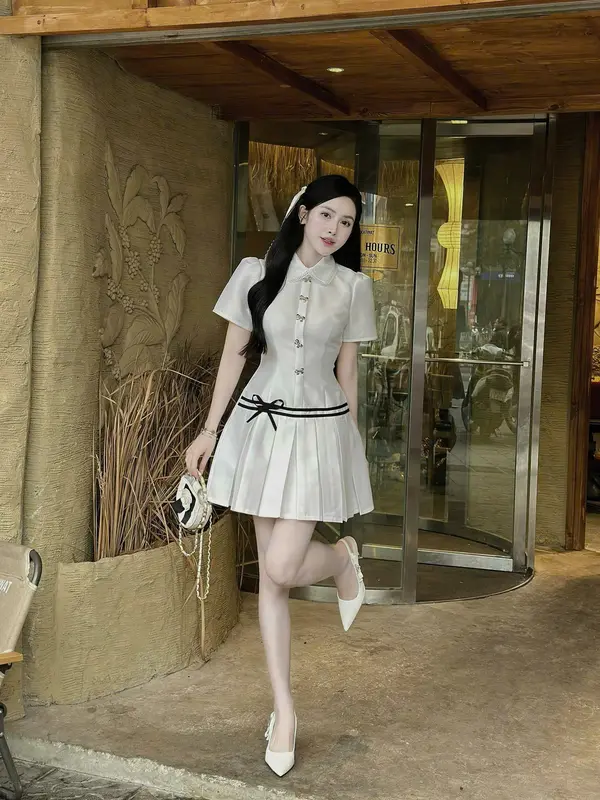 Đầm dạ Text phối cổ sơ mi dáng váy đuôi cá xếp ly cực xinh cho nữ KEELIN BEAUTY N202 3