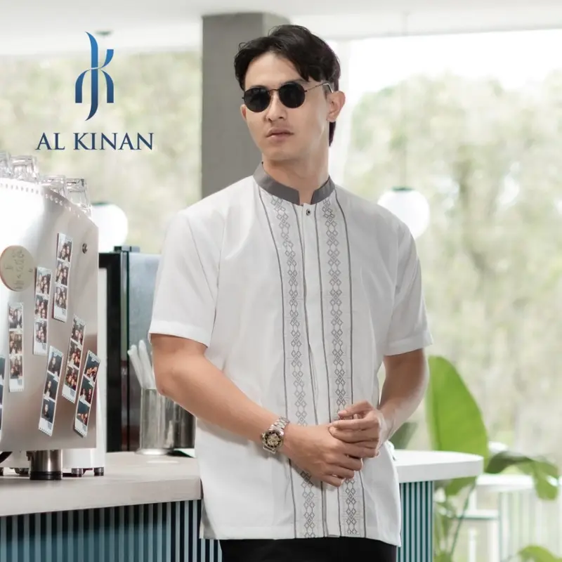 alkinan baju koko muslim pria bordir lengan pendek putih tulang katun toyobo ak061 Abu Hitam Dewasa Nyaman Panjang Atasan Kurta Motif 1