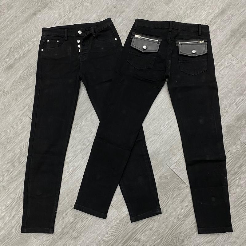 Quần jean đen thêu túi da 4 cúc phối khoá zip TH 9551 Menswear Nam Pants Có Túi