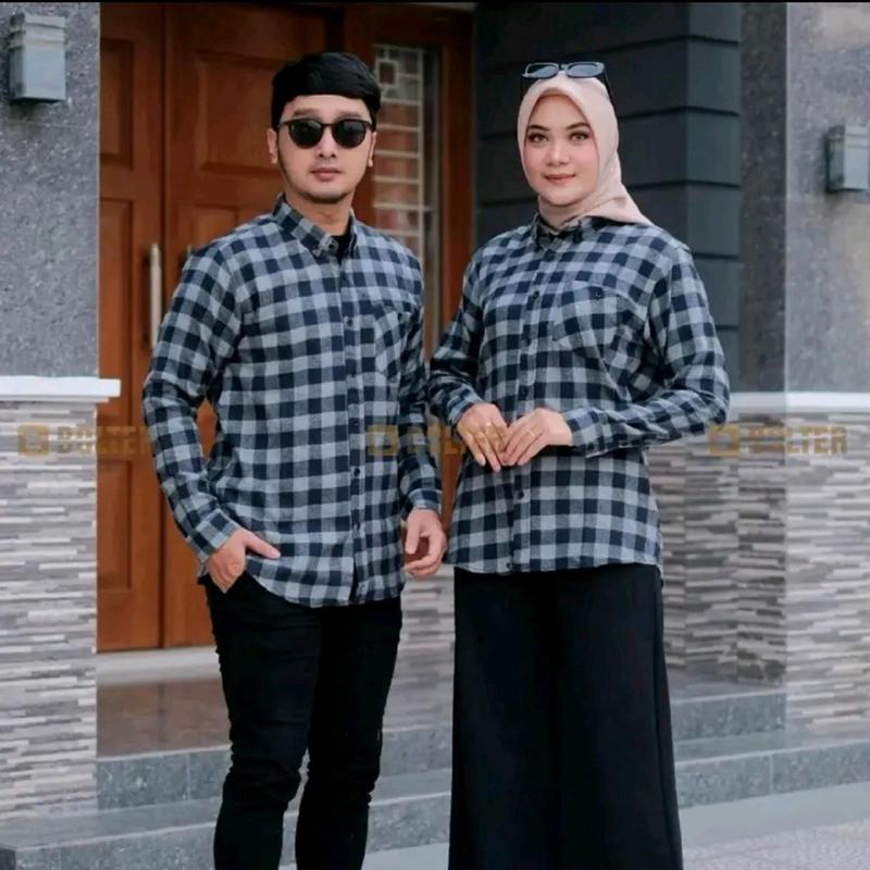 kemeja couple an flanel panjang pria wanita isi 2 kemeja baju Pasangan Santai 8