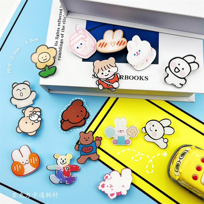Product Introduction of INS Korean style cute acrylic brooch cartoon bear pin bag charm accessory for girls decorative patch 0