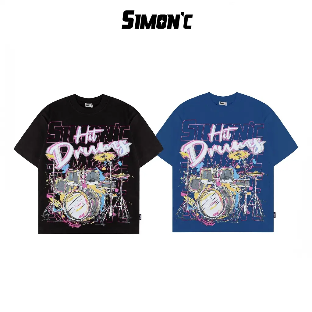 Áo Thun Cổ Tròn Simon'c Drums - 2 Màu Cotton Nam Nữ Unisex Tay Lỡ Oversize Local Brand Thời Trang