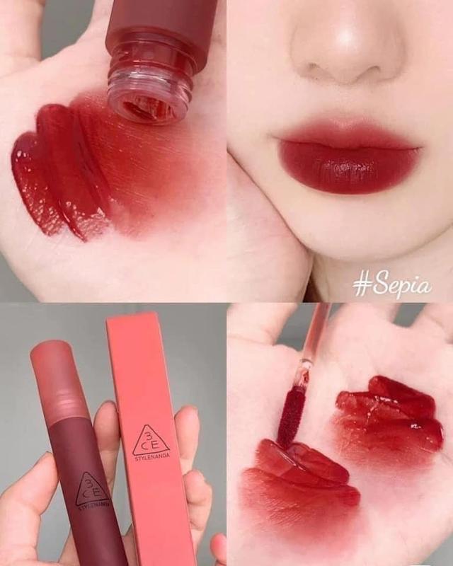 Son kem lì 3ce Sepia - Màu Đỏ Gạch Son 3ce Blur Water Tint Màu Sepia