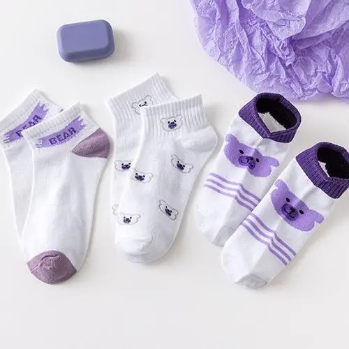 [luckydino] Kaos Kaki Lotso Lilac Beruang Ungu Putih Soft Color Sock High Quality Cute Soft Purple White Bear Korean Style 4
