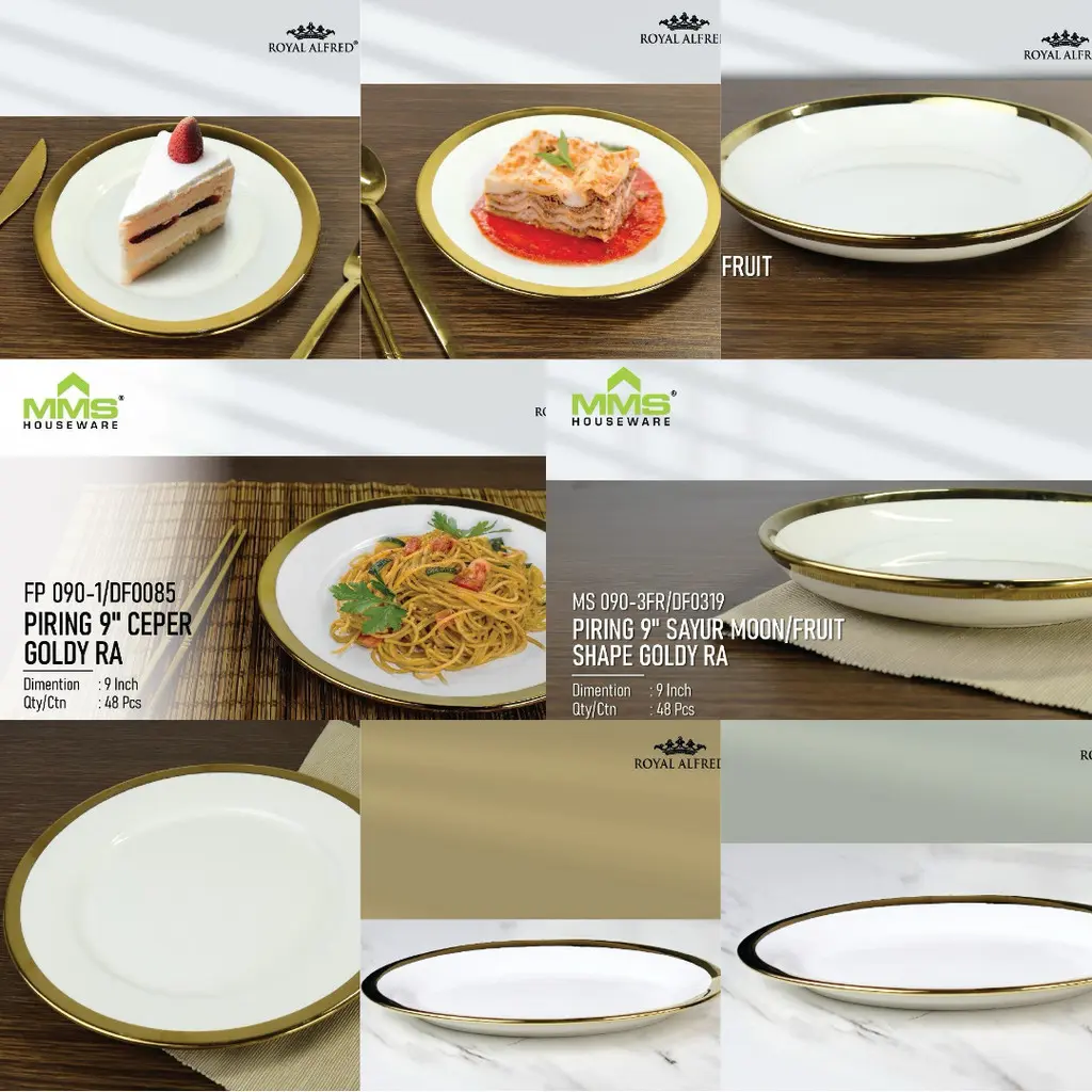 GOLDY RA -  Piring Mangkok Keramik GOLDY SERIES Makan Piring Makan  Keramik Cantik Aesthetic Bermotif  Emas Mewah