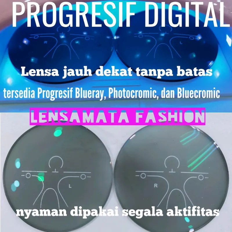 Lensa Progresif Digital, Lensa Jauh Dekat Antiradiasi Blueray Photocromic dan Bluecromic UV420 0