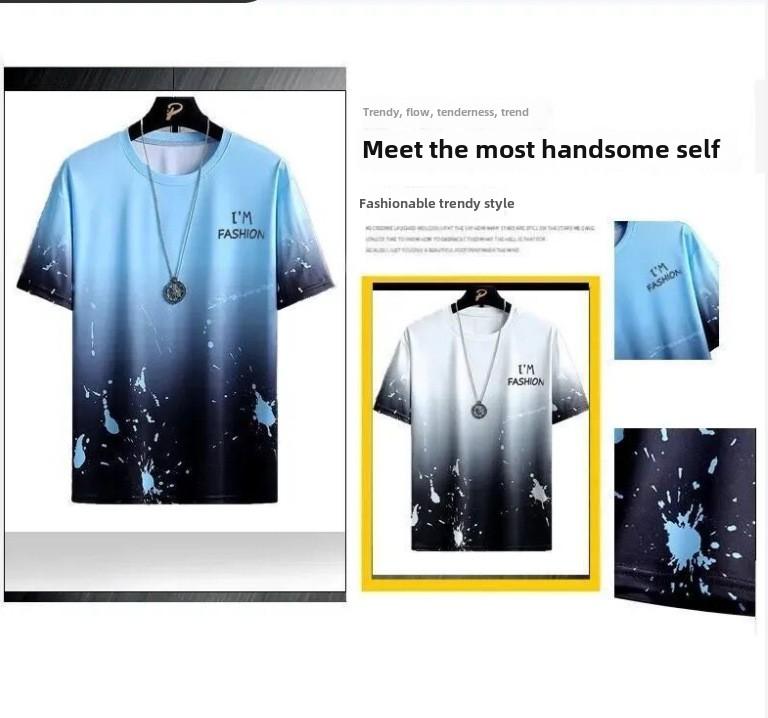 Product Introduction of [2025 New] High-Quality Summer Men's Trendy Short Sleeve Set Ins Korean Style Half Sleeve Casual Slim Fit Exquisite Versatile Top Casual Crew Neck Quick-Dry T-Shirt 11