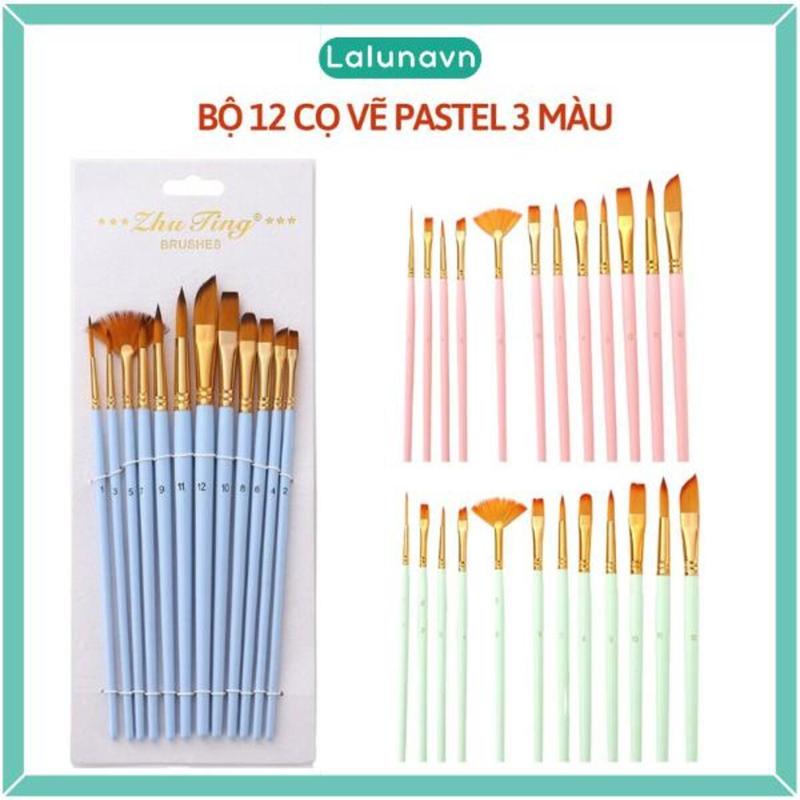 12 Cọ vẽ màu nước Pastel 3 Mint Pink Blue màu sơn dầu tranh tường số hoá Lalunavn - B52
