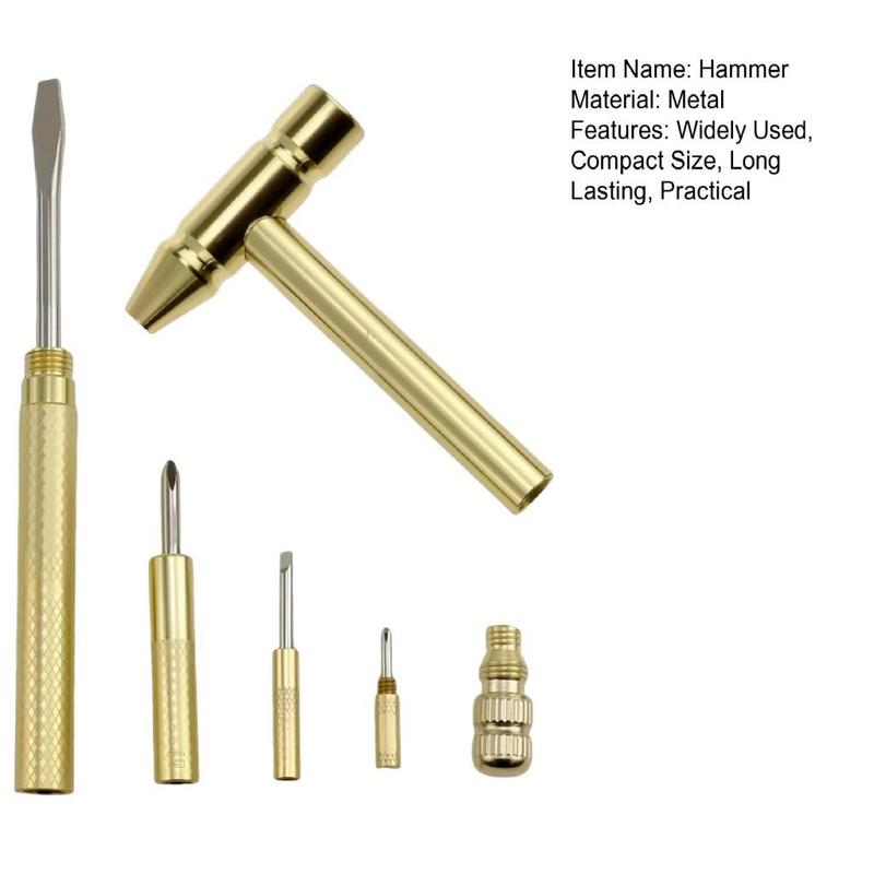 Oneou Lightweight Screwdriver Kit Small Hammer Compact 6-in-1 Brass Hammer Screwdriver Tool Portable Multifunctional Design 2