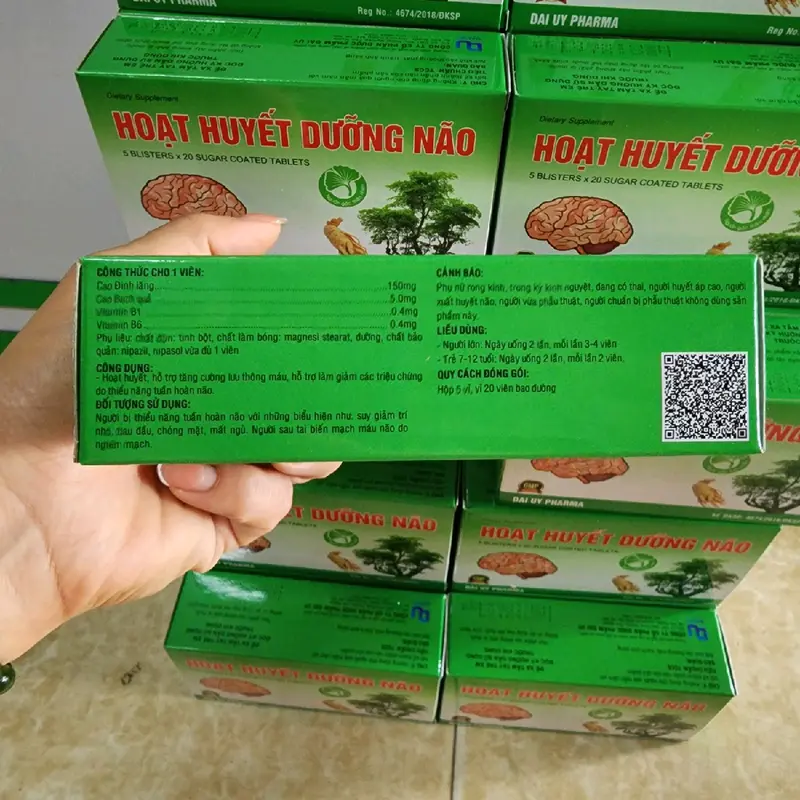 Combo 5 hộp hoạt huyết dùng cho người bị nhức đầu, hoa mắt, chóng mặt, mất ngủ - Hộp 5 vỉ 100 viên bao đường hoạt  huyết  dưỡng  não 5