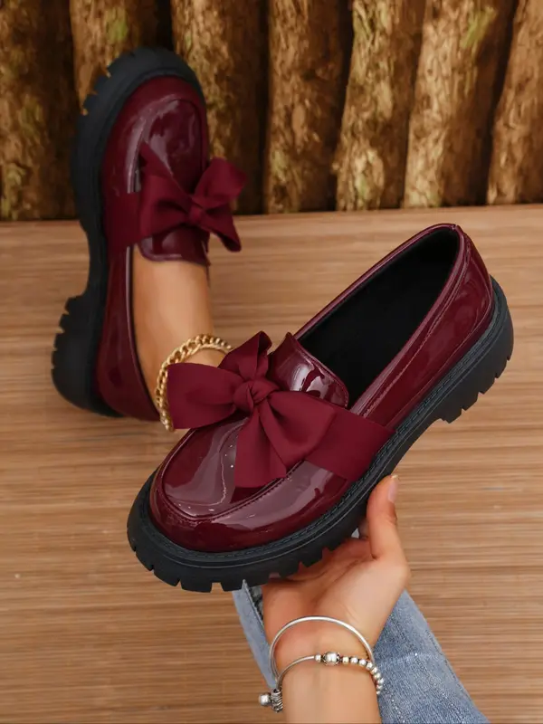 Women's Fashionable Bowknot Decorated Slip on Loafers, Casual Comfortable PU Leather Shoes for Daily Wear, Lightweight Breathable Shoes for Women & Girls 1
