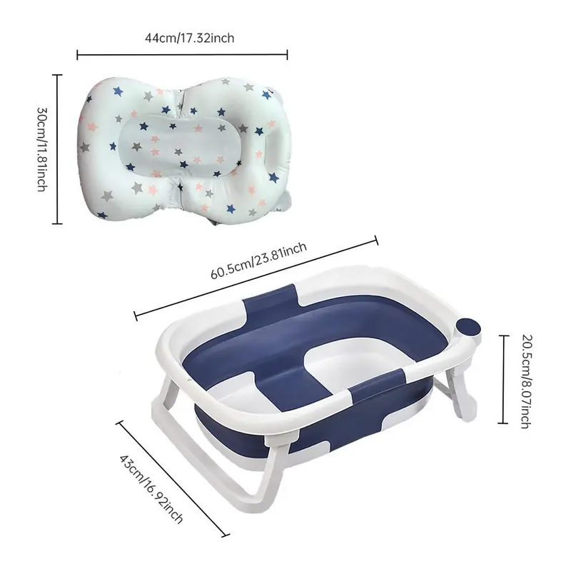 Foldable Baby Bath Tub with Pad, Baby Bathing Supplies for 1-6 Year Old Baby, Baby Bath Supplies, Baby Essentials 1