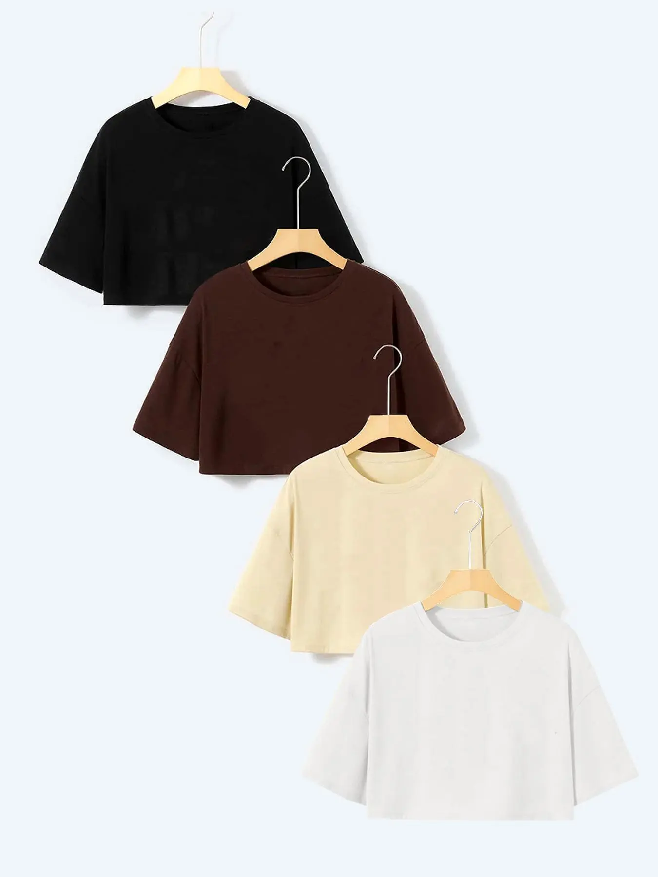 Women's Round Neck Crop Tee, Summer Clothes Women, Loose Casual Minimalist Half Sleeve T-shirt, Women's Top for Daily Wear