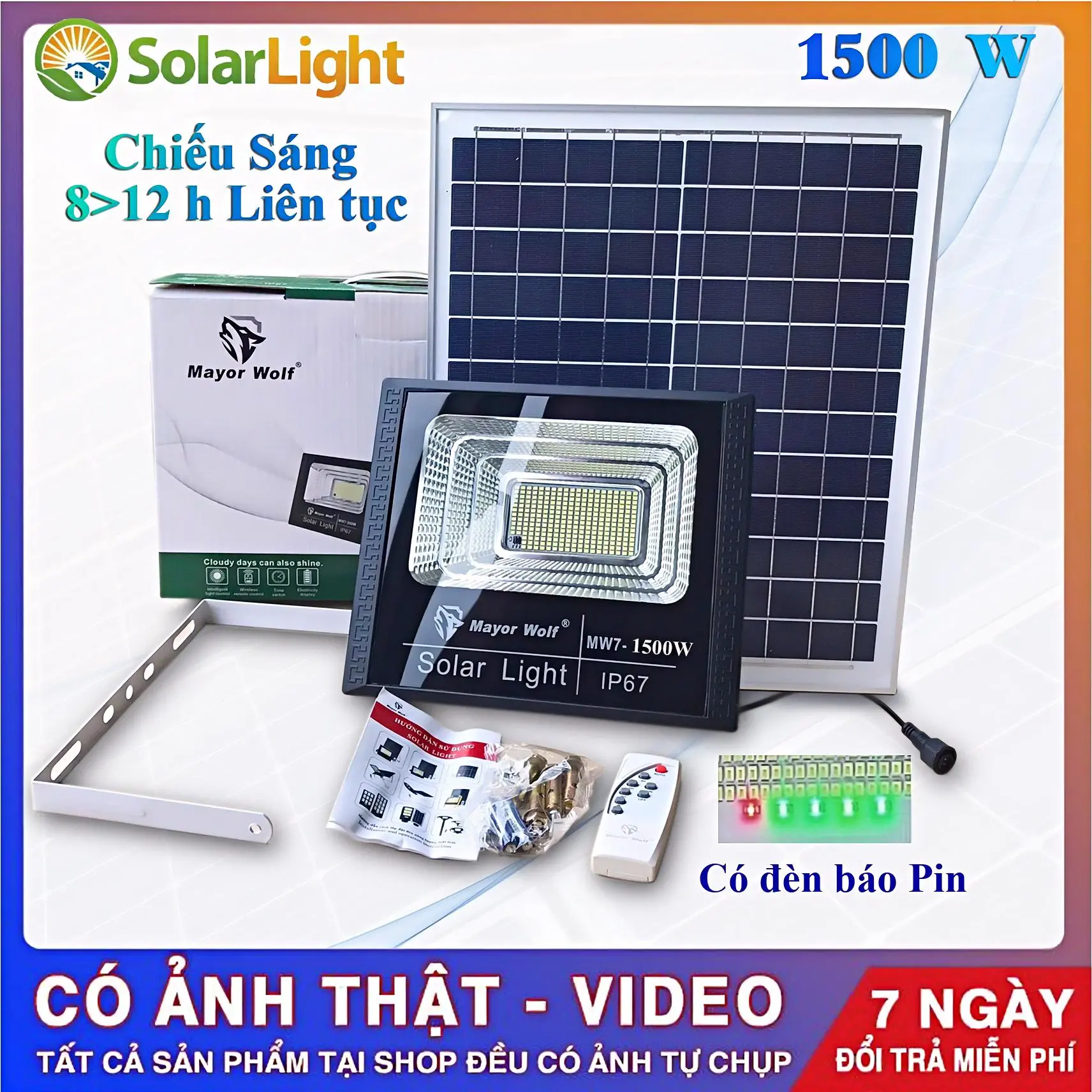 Đèn năng lượng mặt trời 1500w chống nước ip68 chất liệu nhựa abs siêu bền sáng liên tục 6-8 tiếng