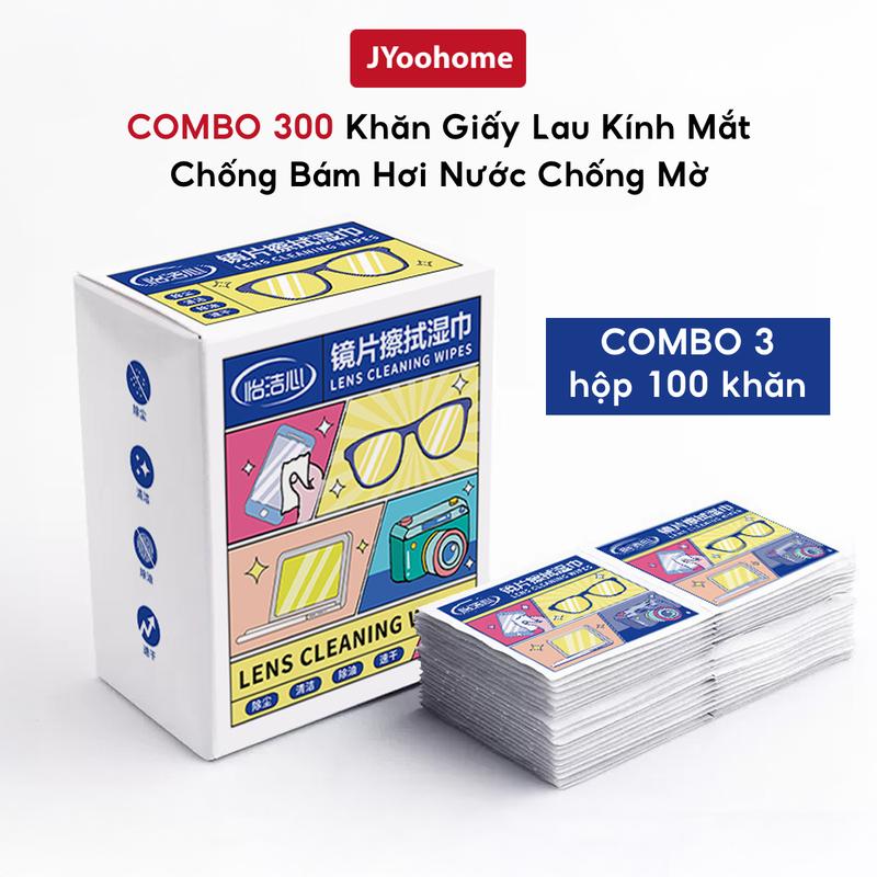 COMBO 3 Hộp 300 Tờ Khăn Lau Kính Nano JYoohome Chống Bám Hơi Nước Giấy Lau Kính Mắt Khăn Lau Kính Cận Chống Sương Mù