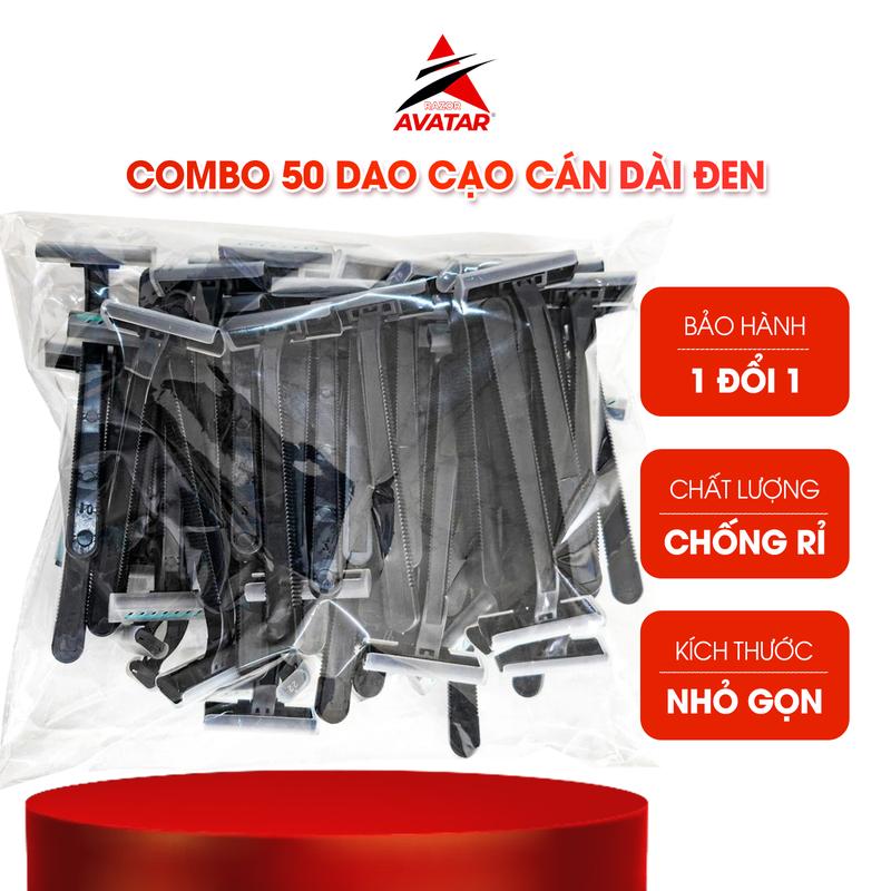 Combo 50 Dao Cạo Râu Cán Dài Đen 50 Cây / Túi Lưỡi Kép Thông Minh Thích Hợp Dùng Cho Khách Sạn