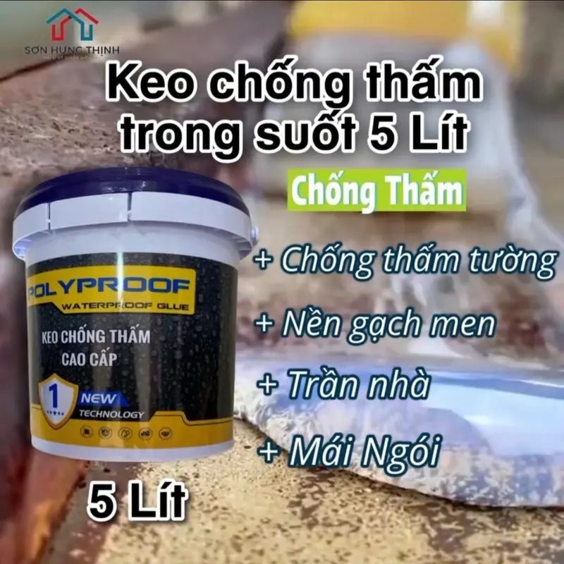 keo chống thấm nước, không màu Polyprof 5 lít, chuyên dụng chống thấm, chống thấm nền gạch men , chống thấm tường nhà, chống thấm trần nhà 0