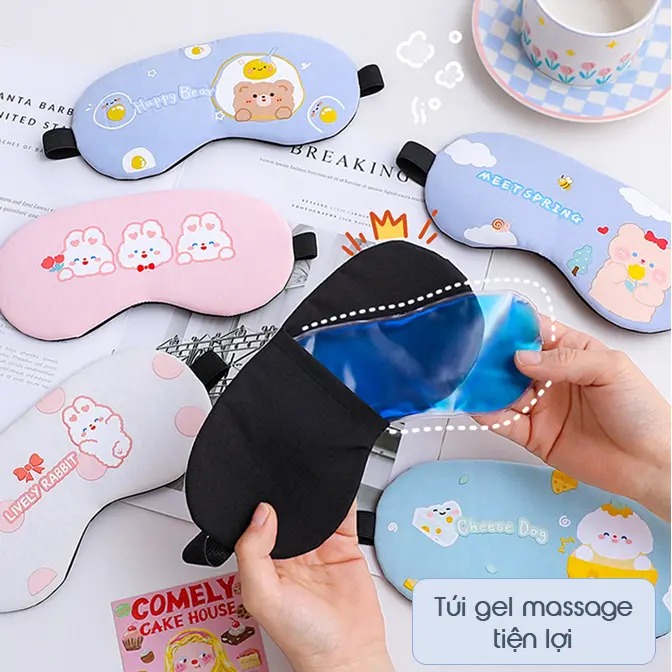 Chườm bịt mắt ngủ chống chói kèm túi gel nóng lạnh họa tiết hoạt hình đáng yêu 1