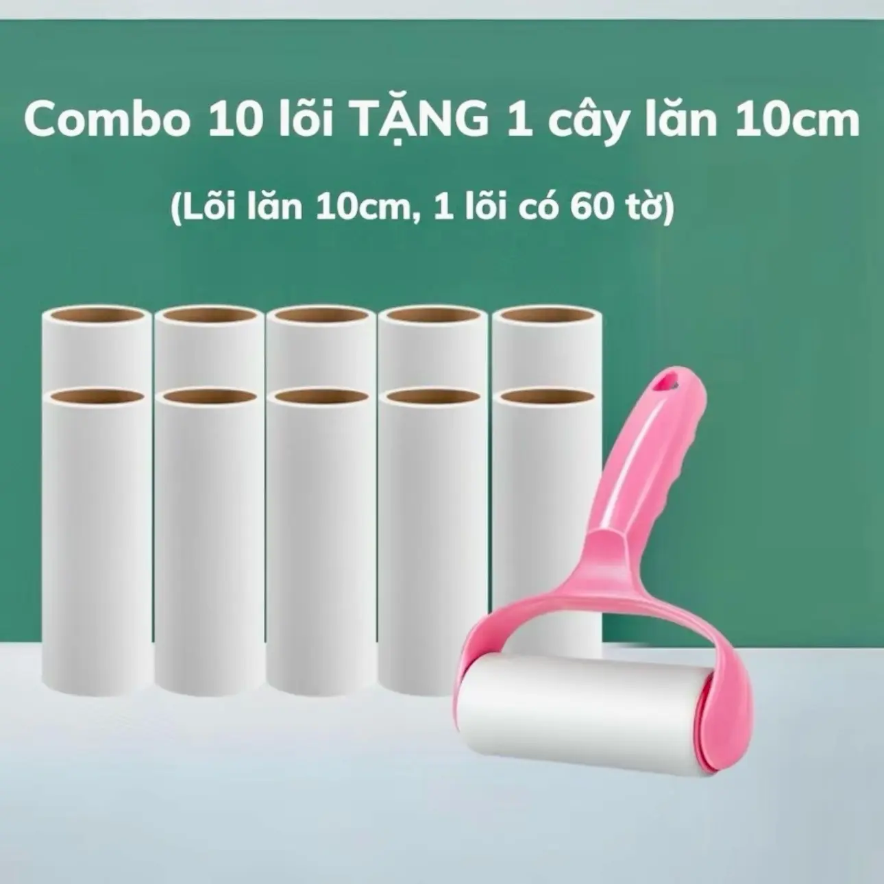 (Tặng 10 cuộn lăn) Cây lăn bụi làm sạch quần áo ga giường , lông chó mèo , có lõi lăn bụi thay thế