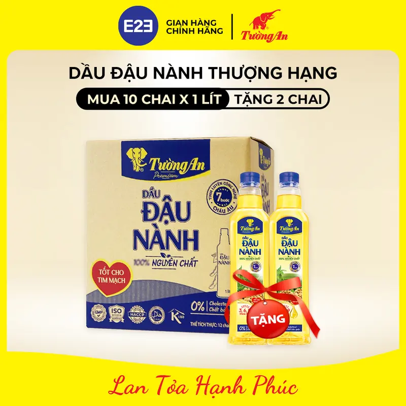 Tường An Premium Dầu Ăn Đậu Nành Thượng Hạng 1L x 10 Chai Tặng 2 Chai  - Dùng Cho Cả Gia Đình | E2E Thực Phẩm Đồ Uống | Kido Group 1